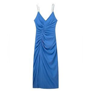 CIDER linen blend ruched slit dress size Small